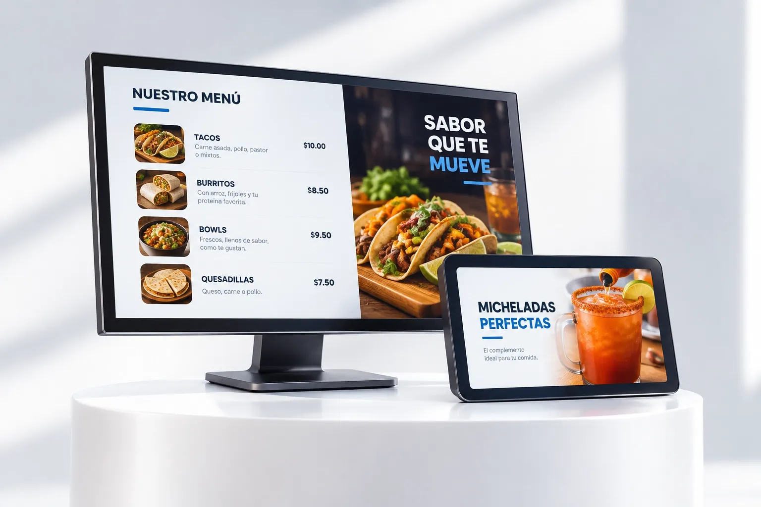 Digital menu screens for a restaurant