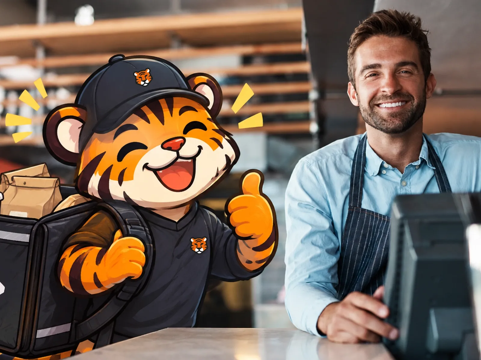 Restaurant technology and delivery operations with the Be Hungry mascot