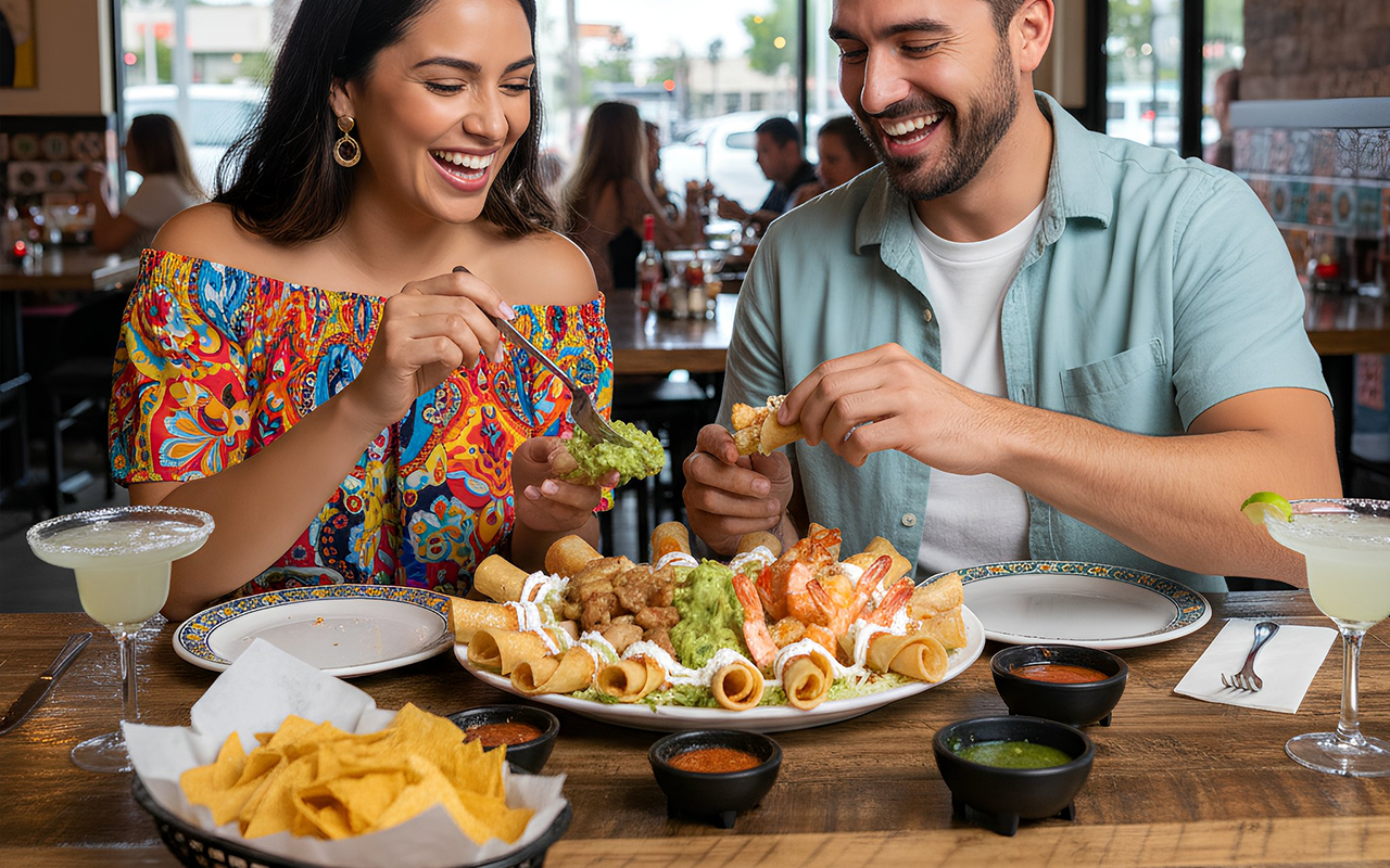 Couple having a tasty taco botana at Jose's Mexican Restaurant