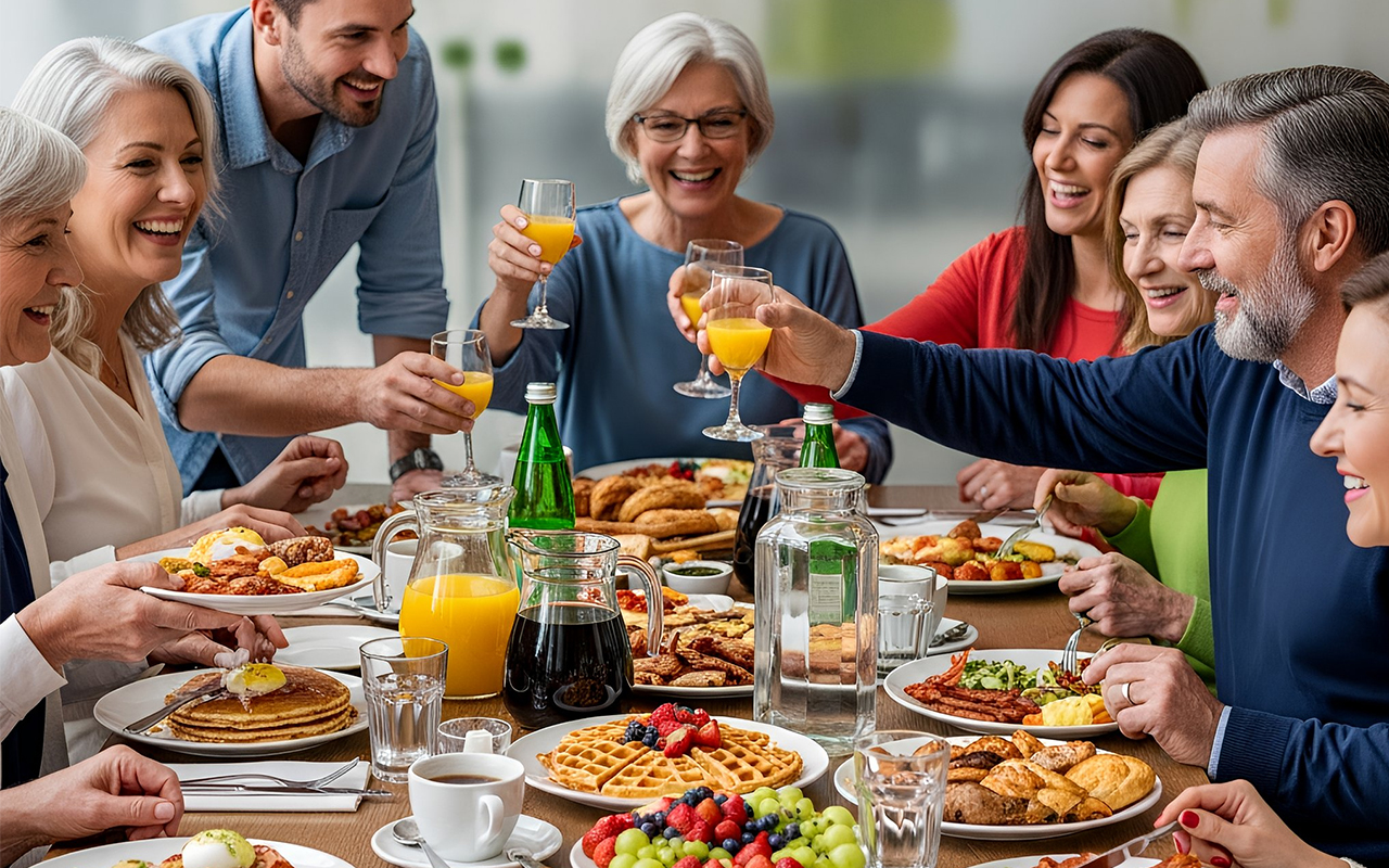 Family gathering having a great brunch at mimosas gourmet