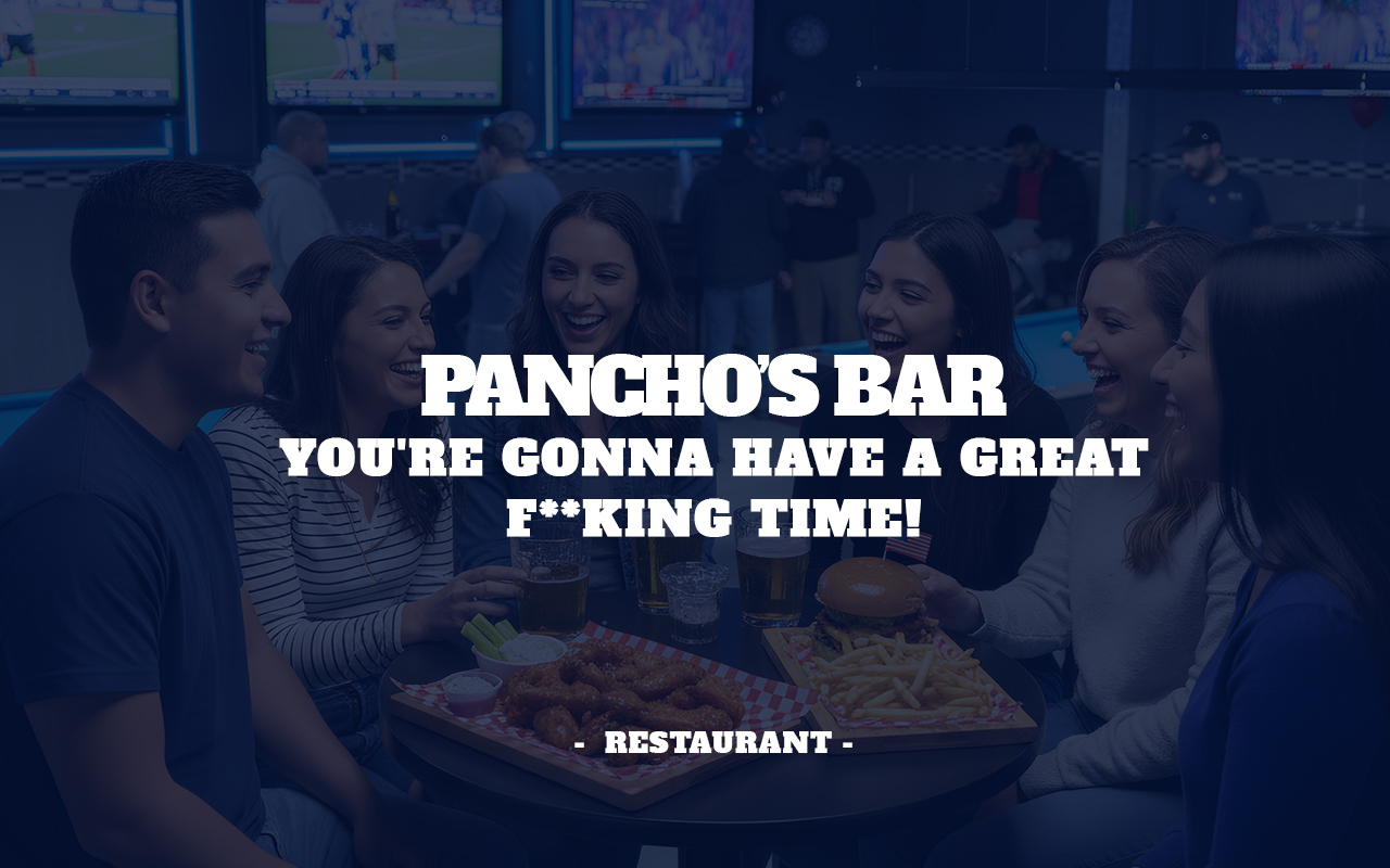 Group of friends having fun at Pancho's sport bar while having a drink with wings