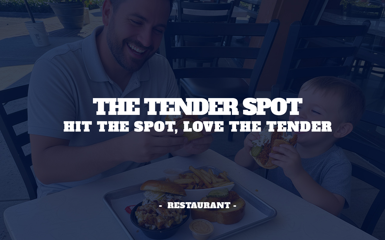 Father and son having a tasty chicken sandwich at The Tender Spot